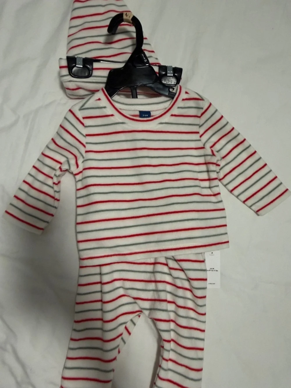 Carter's Cream Pajama Set with Red & Green Stripes holiday 3-6months